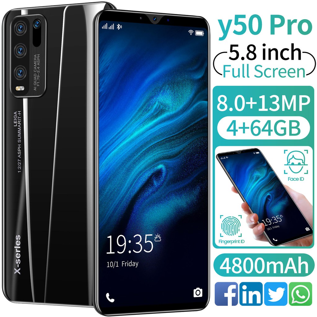 Y50 Pro Android Smartphone 5 8 Inch 4gb 64gb Octa Core Face Recognition Fingerprint Recognition Dual Sim Mobile Phone Shopee Philippines