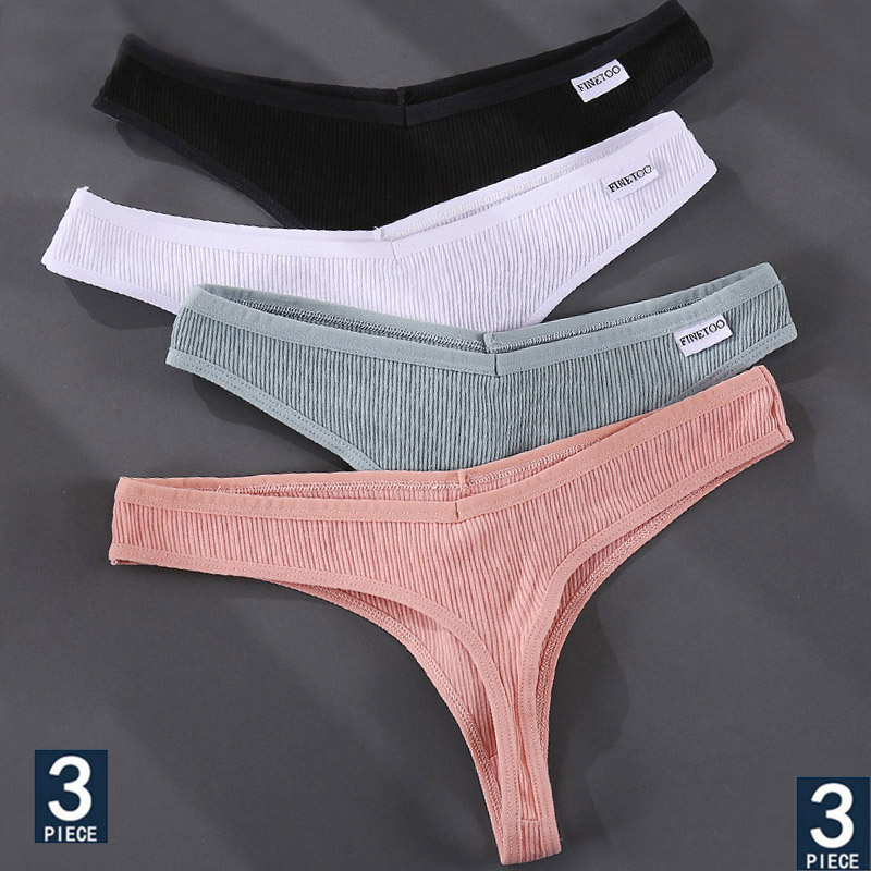 Finetoo 3pcsset G String Panties Cotton Thongs Womens Underwear Sexy Panty Female Underpants 