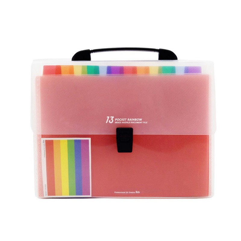 Letter Size Portable Document Holder Rainbow 13 Pockets-Handle Plastic Expanding Accordion Folders with Handle A4 File Organizer 