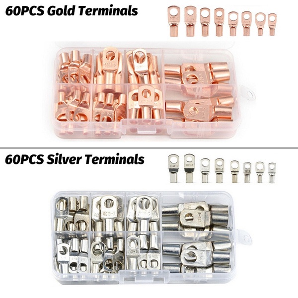 60pcs Electrical Cable Lug Wire Eyelet Copper Ring Terminals Connectors