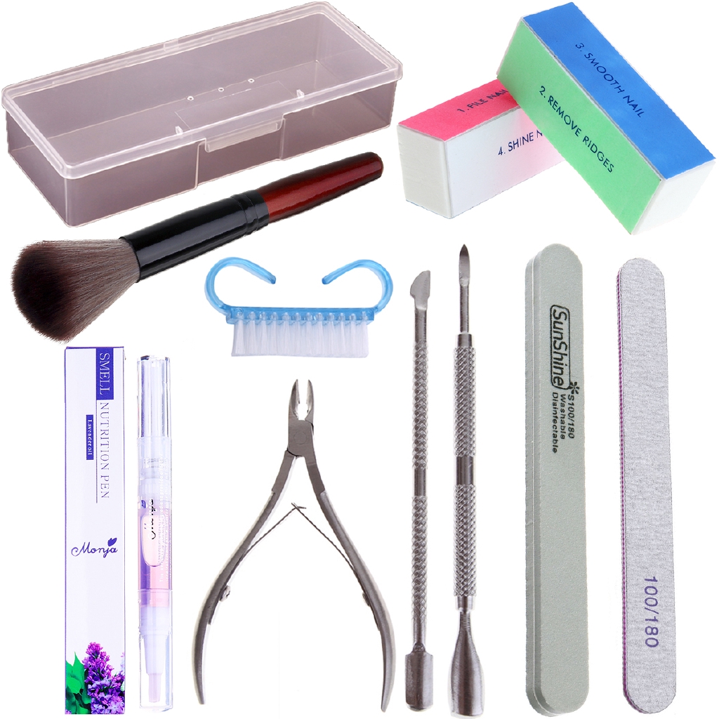 Nail Art Care Tools Set Nail Polishing Files Dust Brush Cuticle Pusher