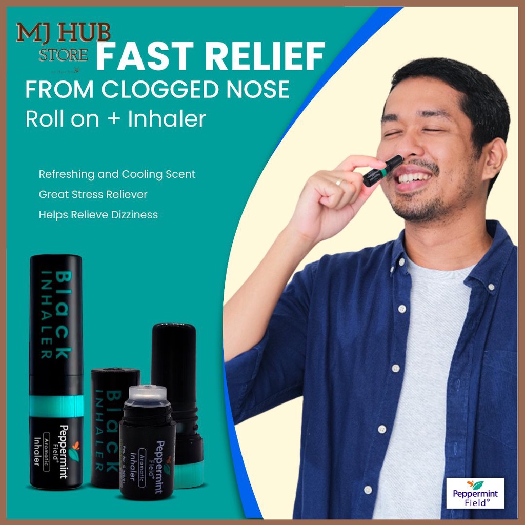 MJHS 2 in 1 Black Inhaler Peppermint Field, Nasal Decongestant