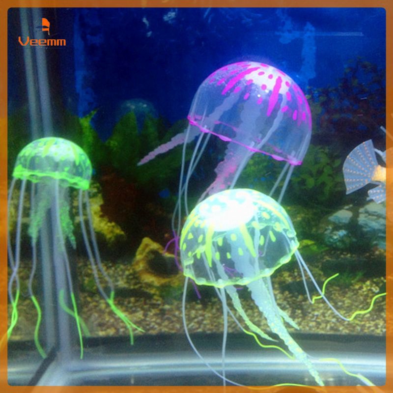 【Fast Delivery】 Soft Colorful Silicone Aquarium Artificial Jellyfish Fluorescent Floating jelly 【Veemm】 #1
