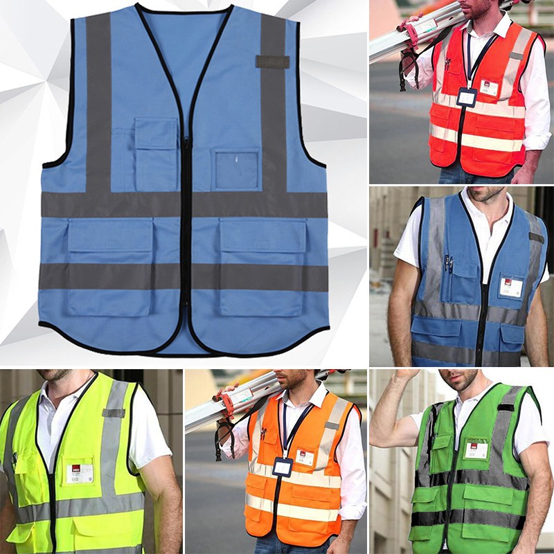 Men S Blue Safety Vest Reflective With Pockets And Zipper High Visibility Reflective Stripes Multi Pocket High Visibility Mesh Vest 2xl Blue Safety Vests Industrial Scientific Urbytus Com