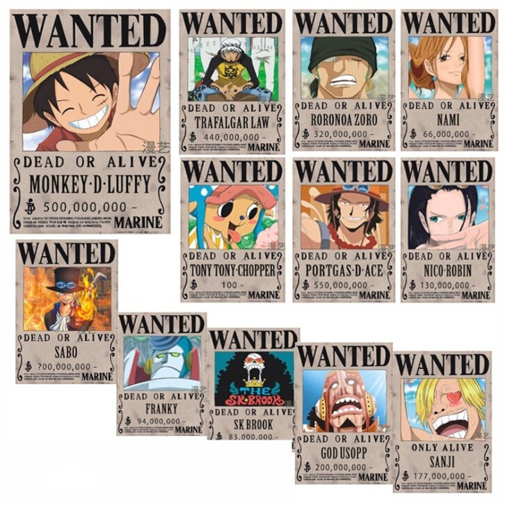 10 Pcs One Piece Wanted Poster Anime Straw Hat Pirates Shanks Ace Poster Set Animation Art Characters Fundetfunval Collectibles
