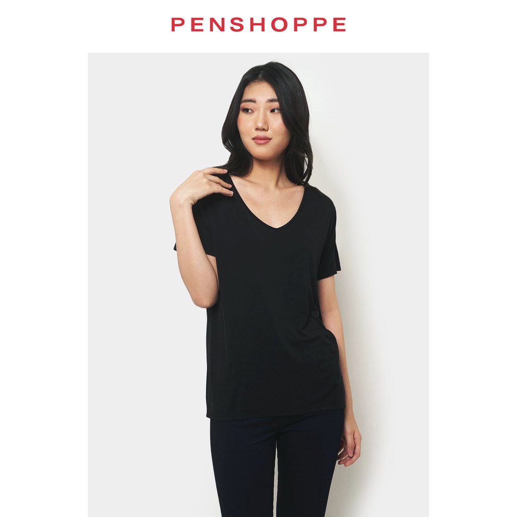 Women's Basic Super Soft VNeck Tee (Black/Green) Shopee