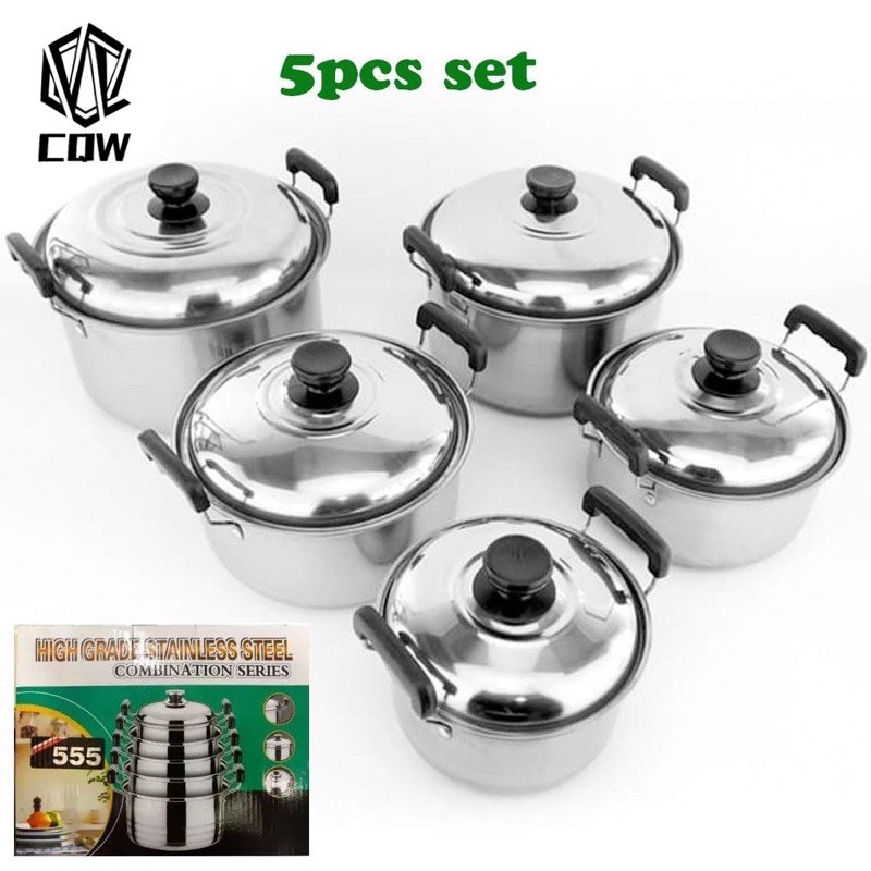 CQW High Grade Stainless Steel Combination Series 5Pcs Pot Set | Shopee ...