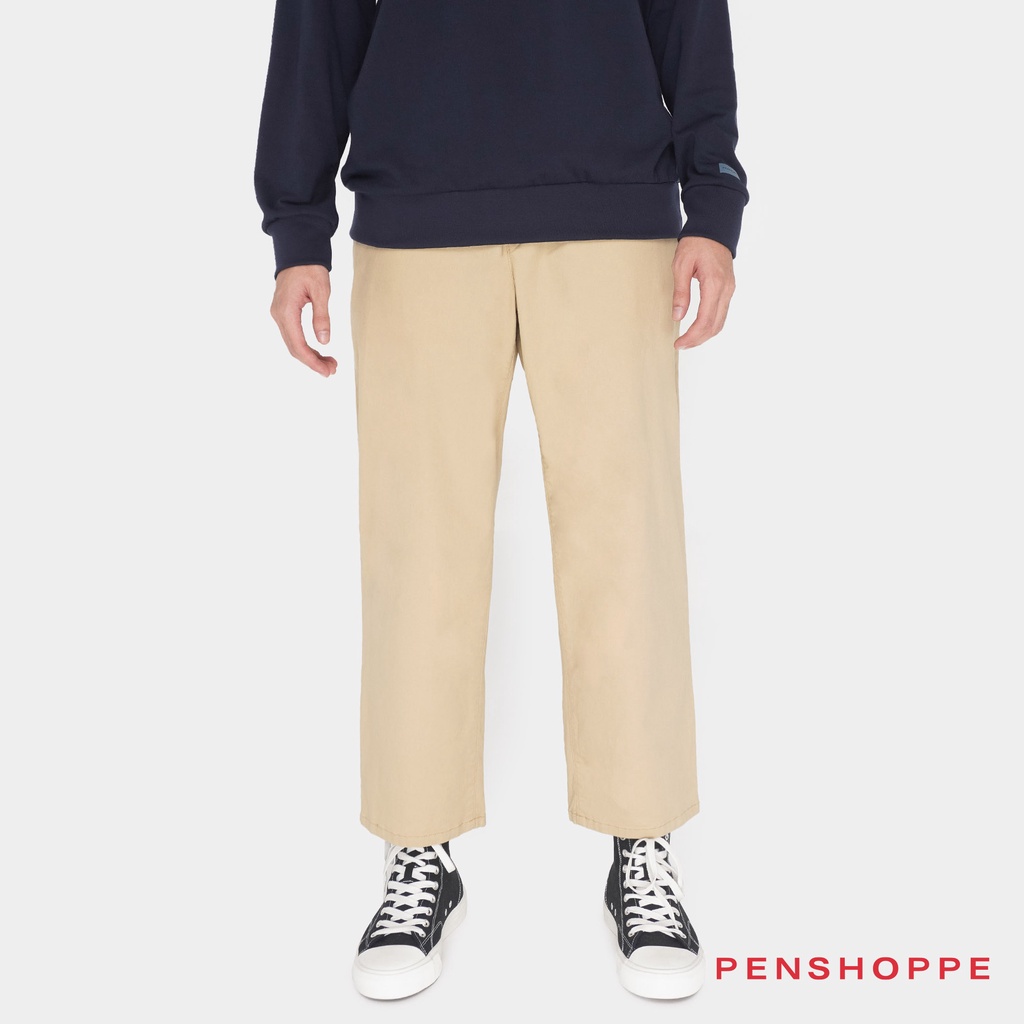 Penshoppe Straight Fit Ankle Length Trousers For Men (Khaki) | Shopee ...