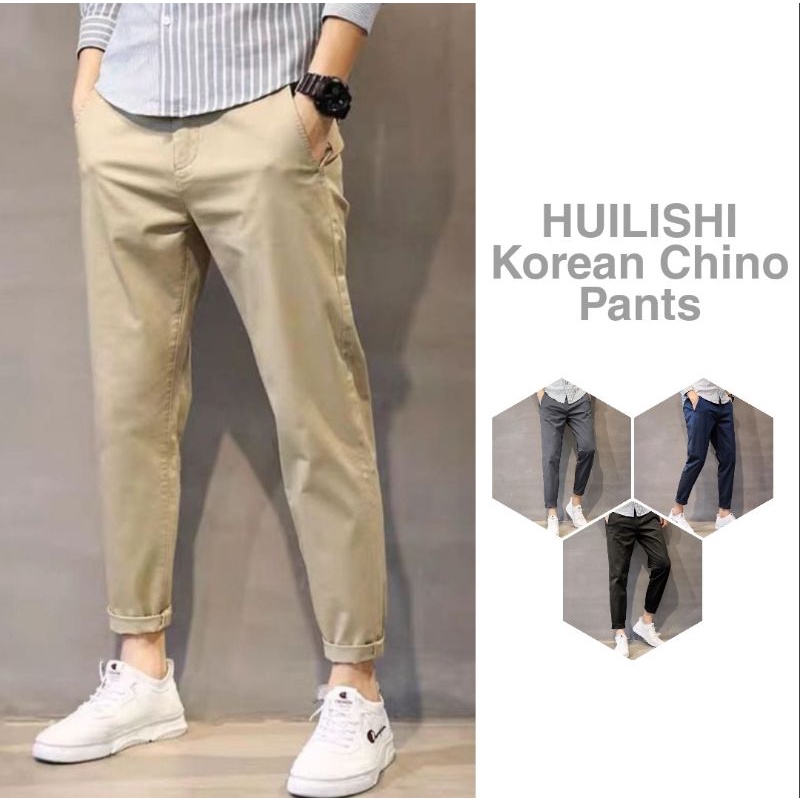 HUILISHI Chino Pants for Men Quality 4 Colors Cotton Soft Regular Size Roll-up Slacks Trouser #9