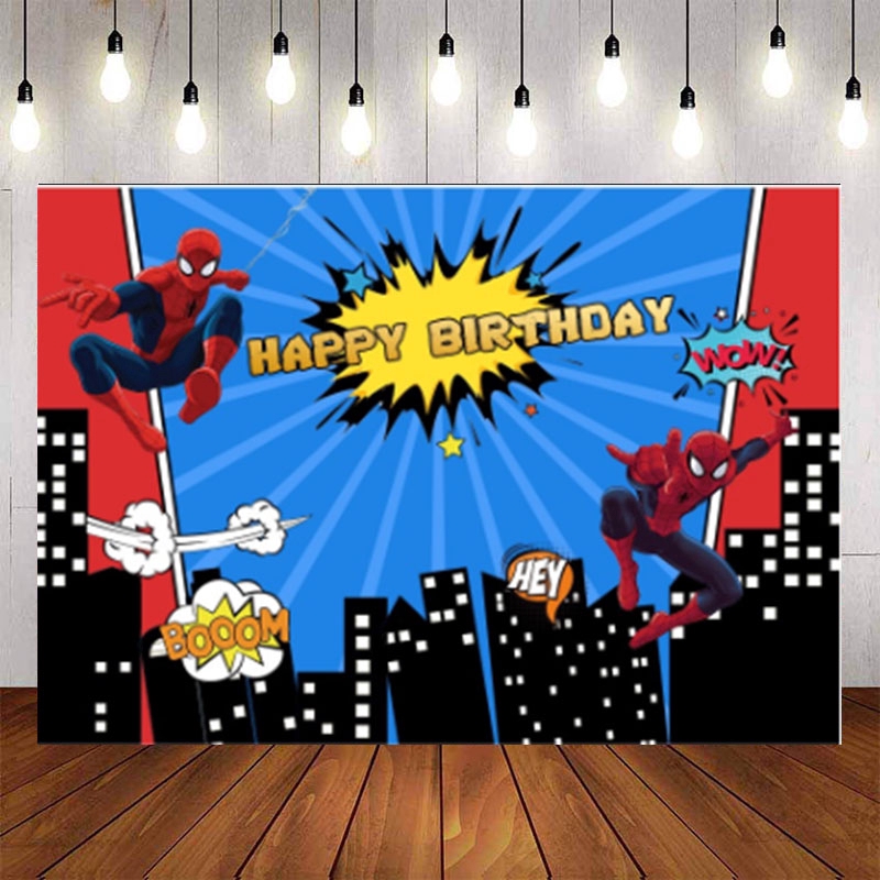 Spiderman Superheros Backdrops Cartoon For Boy Birthday Party Photography  Building Blue Red Backgrounds Photocall Custom Name Photo | Shopee  Philippines
