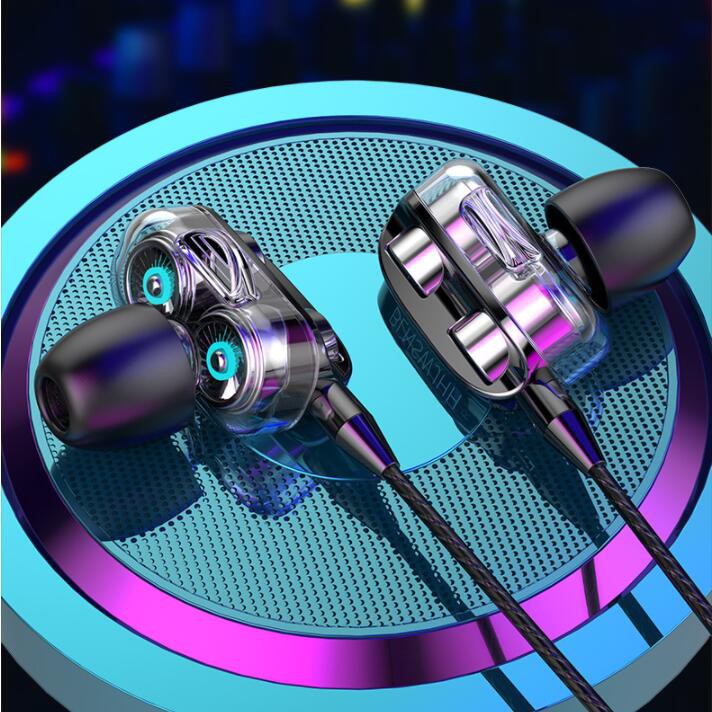 4D bass dual speaker HiFi stereo 3.5mm headset with microphone + wired