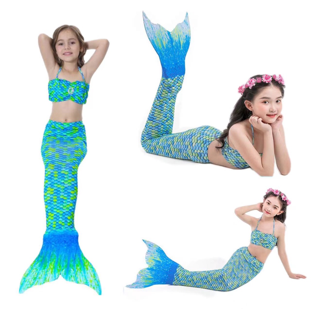 Mermaid Swimsuit Kids Swimming 3Pcs set Girls Mermaid Cosplay Summer ...