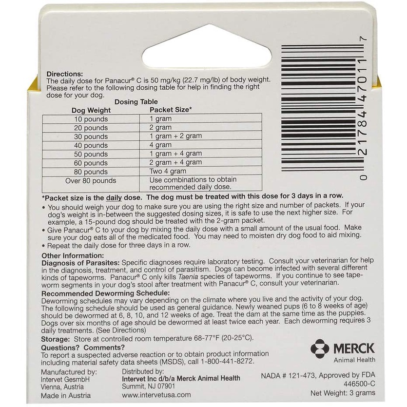 (ON HAND) Panacur C Canine Dewormer (Fenbendazole) Yellow 1 Pack (3 Sachet) #3