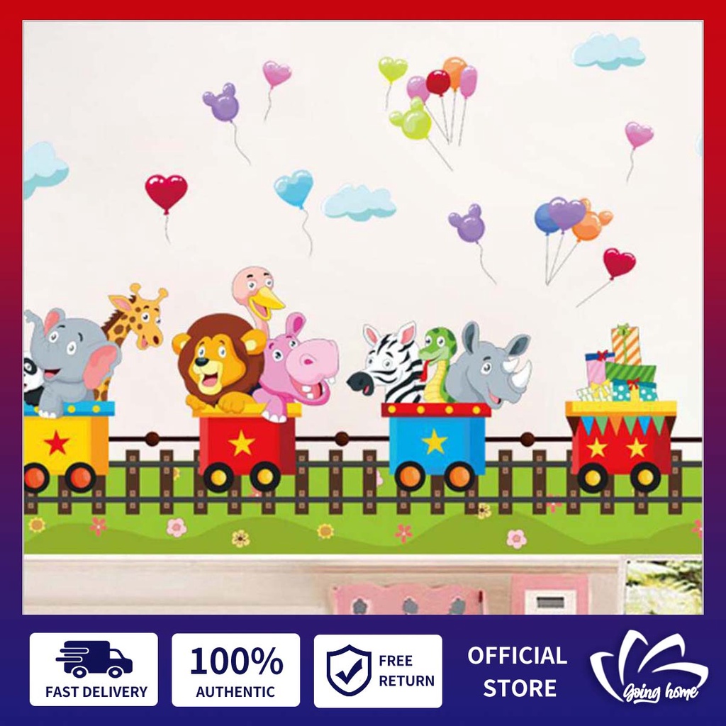 Cartoon Animal Train Wall Stickers Removable Kindergarten Kids Room DIY
