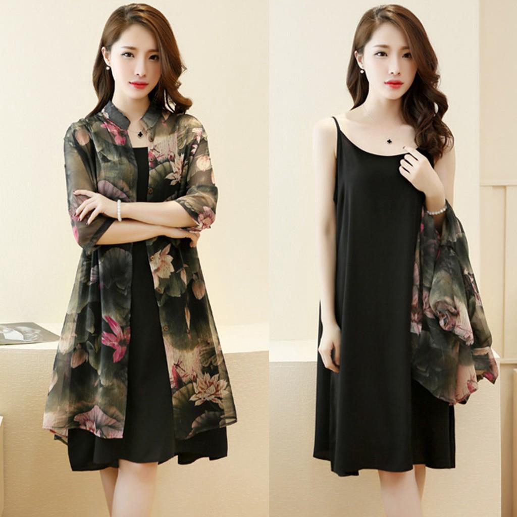 sleeveless dress with cardigan