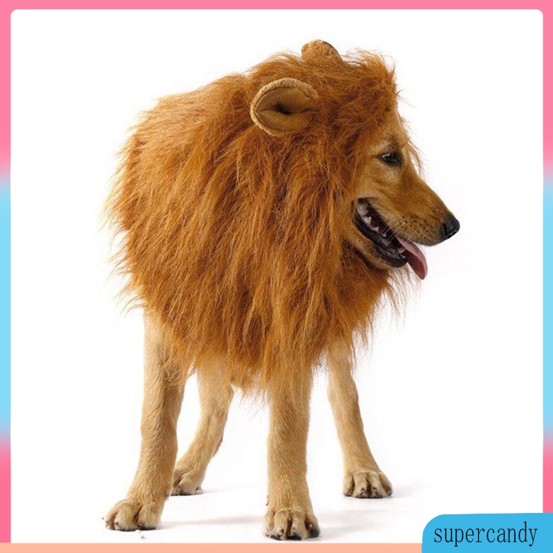 Lion Mane Wig with Ears for Large Dog Halloween Clothes Fancy Dress Up Pet Costume Supplies With E