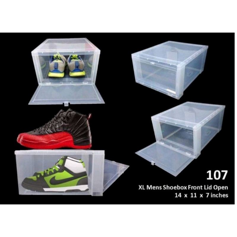 shoebox with front lid open /hard plastic transparent/shoebox plastic