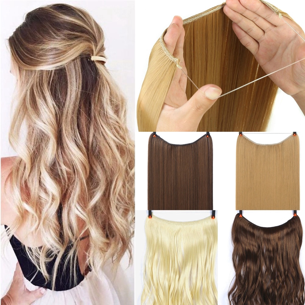 24 inch Invisible Wire No Clip One Piece Halo Hair Extensions Secret Fish  Line Hairpieces | Shopee Philippines