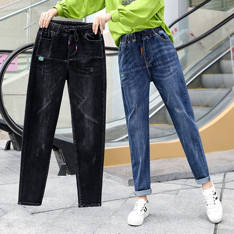women's black jeans with elastic waist