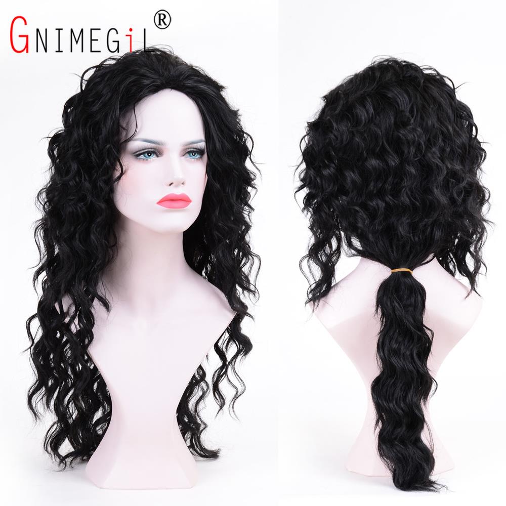 GNIMEGIL Long Curly Hair Wigs Black Synthetic Fiber Body Wave Hairstyles 60s  Punk Rocker Cosplay | Shopee Philippines
