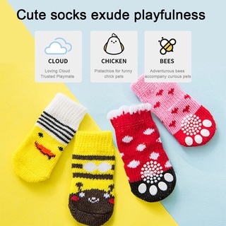 4Pcs Pet Dog Socks with Cute Print Anti-Slip Cats Puppy Shoes Paw Protector Products #3
