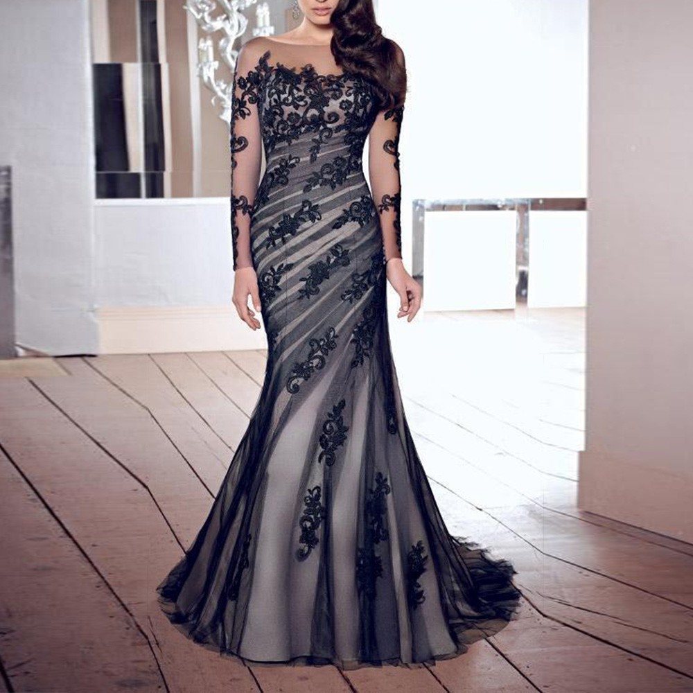 lace evening gown with sleeves