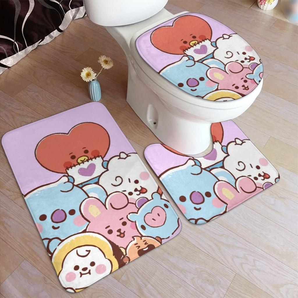 BTS BT21 Bathroom Floor Mat Set, Printed And Washable NonSlip Floor