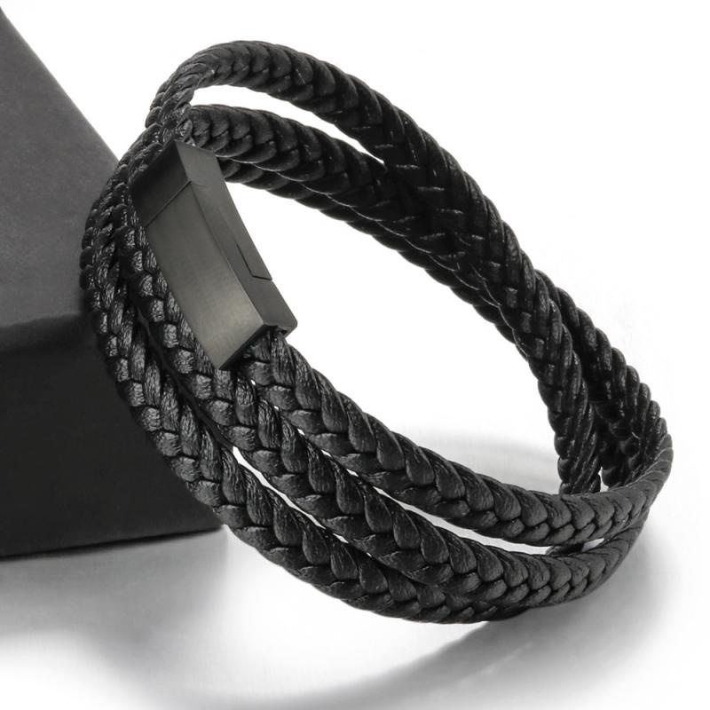 Fashion Men Knotted Braided Leather Adjustable Set Bracelet Hip Hop ...