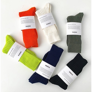 KAFU D192 Long Socks Orange Fluorescent Green Unisex Thick Thread Tide Socks