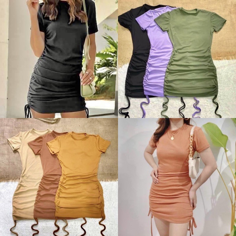 YSABELLE Side String Cotton Mini Dress ...