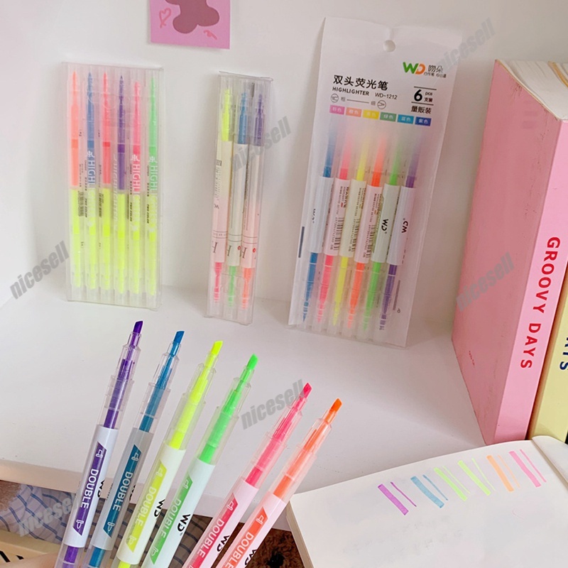 1Pack Double-ended Highlighter Student Marker Pens Multi-color Pen Drawing Writing Pen Stationery Portable