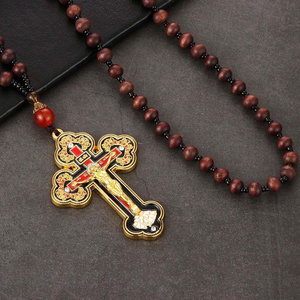 Wood Rosary Beads Cross Necklace – Orthodox Cross Pendant With Zinc Alloy, 3x1.8 Inch, 17.1 Inch Chain (Religious Jewelry For Men & Women) - View #12