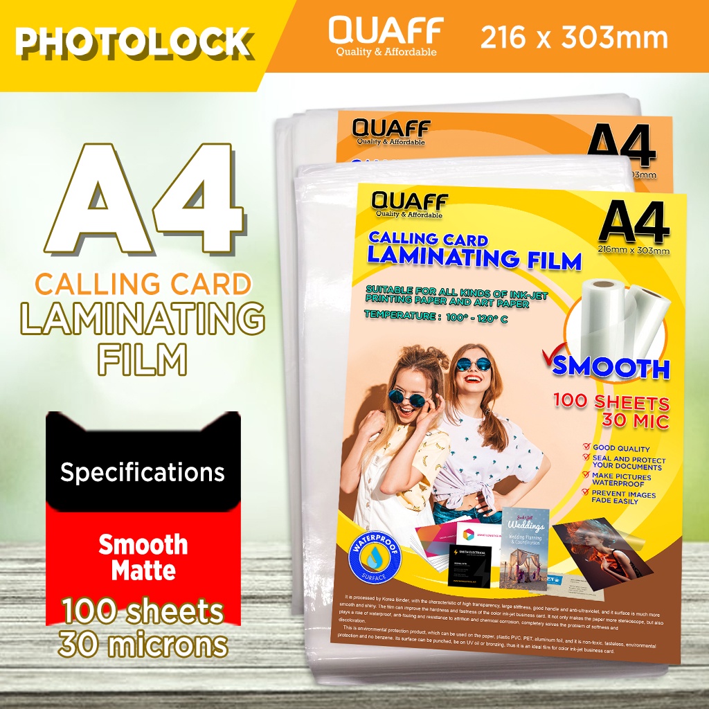 QUAFF Calling Card Laminating Film A4 Size 30 Microns Matte and Glossy