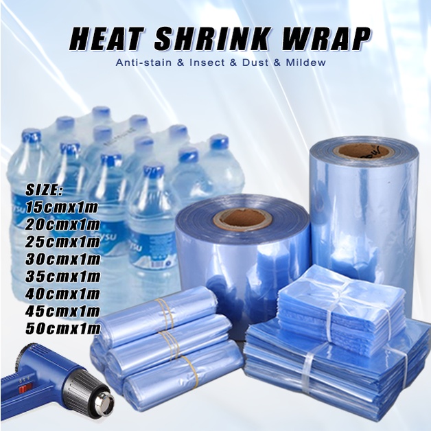 Qjoq.ph (1meters) Shrinkable Transparent PVC plastic heat shrink wrap