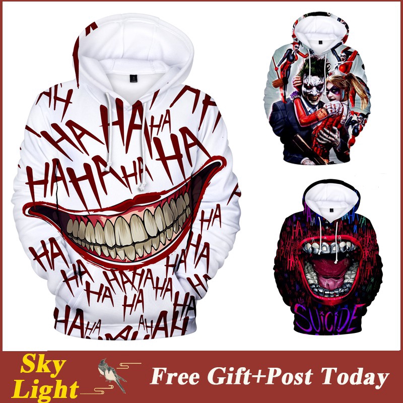 NEW Haha joker 3D Print zip Sweatshirt Hoodie Men and women Hip Hop Pullover Top