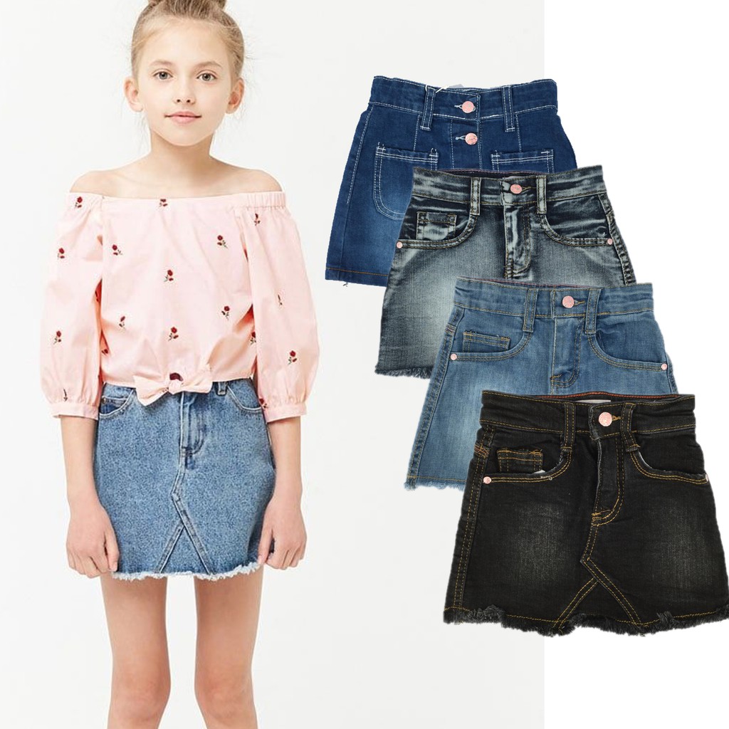 bright denim skirt