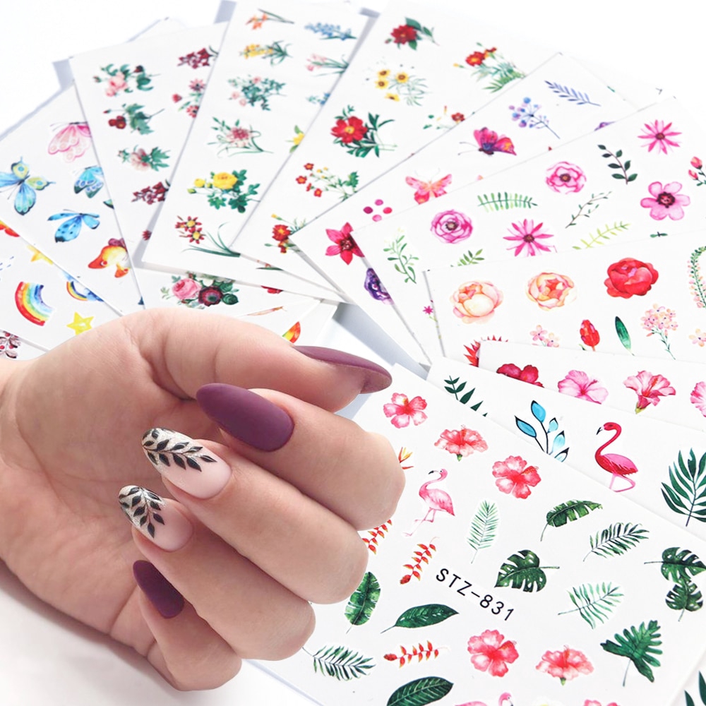 48pcs Nail Sticker Decal Water Transfer Tattoo Leaf Flamingo Flower  Decoration Black Nail Art Slider Set Manicure | Shopee Philippines