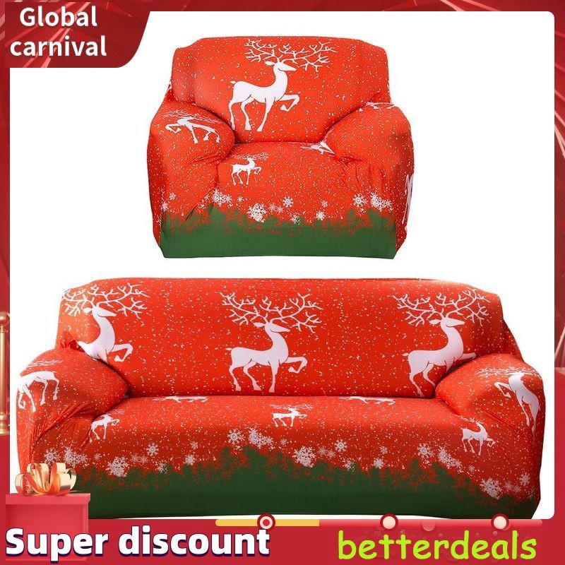 Christmas Elk Printed Stretch Sofa Cover Couch Slipcover Furniture