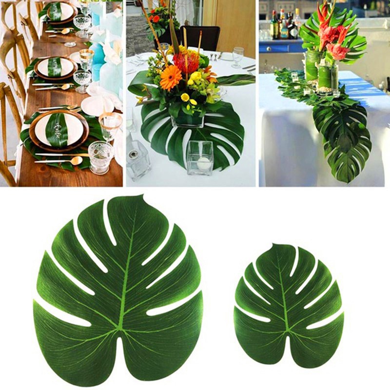 6/12Pcs Artificial Tropical Simulation Palm Leaves Hawaiian Party Table Decor 