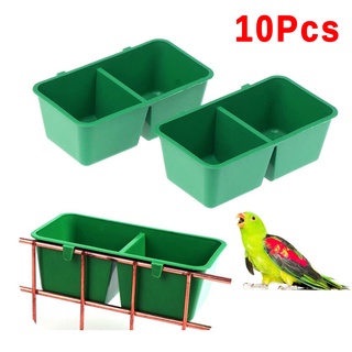 10Pcs Green Plastic Bird Feeder Chicken Water Cup with Hooks Cage Hanging 2-Cup Food Bowl for Pigeon