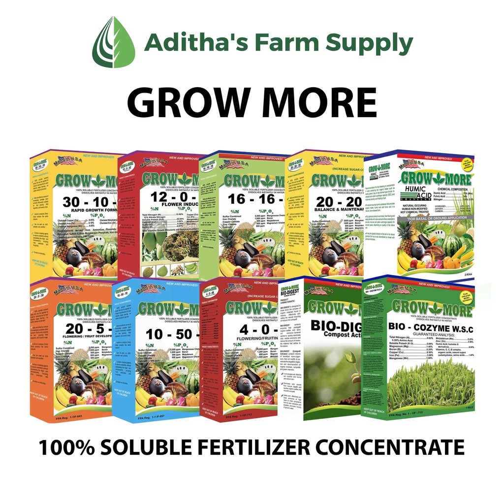 1 kg Soluble Foliar Fertilizer: Grow More (20-20-20, 30-10-10, 10-50-10