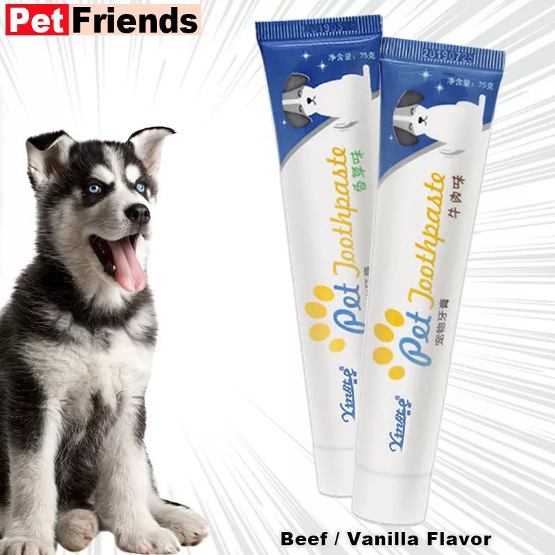 Pet Toothpaste takes the form of a Toothpaste like Beef/vanilla Flavor