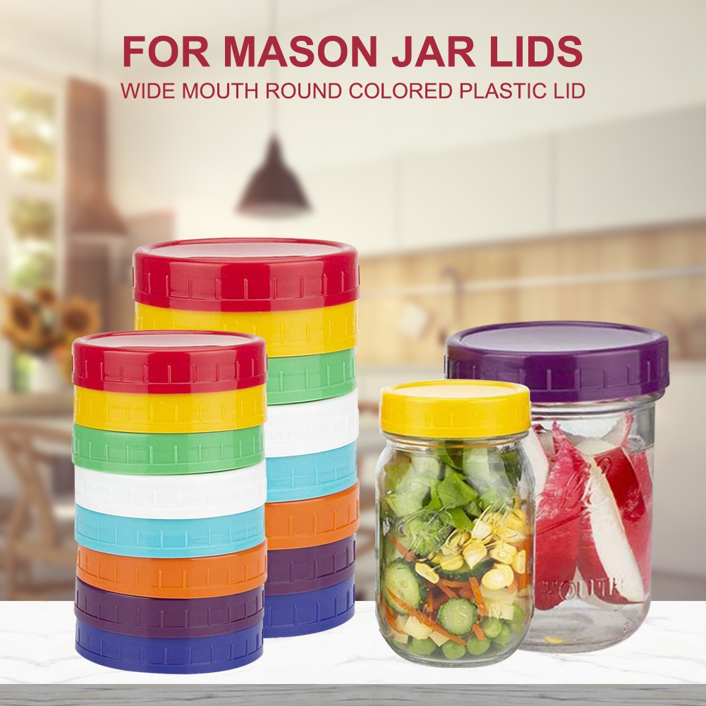 16pcs Mason Jar Lids Wide Mouth Round Colored Plastic Lid