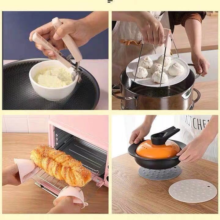 EasyHouse Kitchen Hot Plate Gripper, Stainless Steel Bowl Clip, 3 Pack Kitchen Tongs Bowl Dish Pan Clips Tongs Silicone Gloves - Avoid Scalding Kitchenware Set