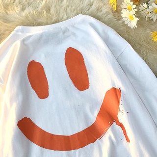 【Pure Cotton/Plus Size】Smile Face Emoji Printed Plus Size Cotton T-shirt Unisex Round Neck Short Sleeves Oversized T-shirt 100% Cotton Big Size Loose Fit Casual Tops For Men Wom #6