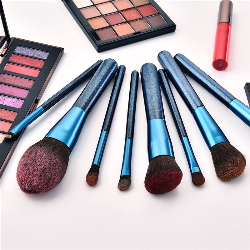 blue makeup brushes