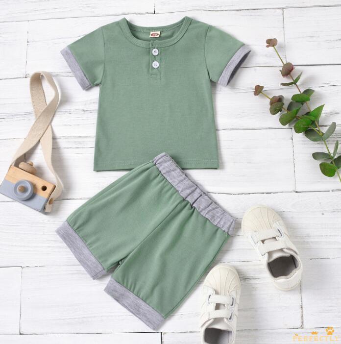 【COD】PFT-0-18 Months Newborn Baby Boys 2-piece Outfit Set Short Sleeve Color Block Tops+Shorts Set f