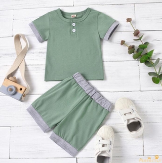 【COD】PFT-0-18 Months Newborn Baby Boys 2-piece Outfit Set Short Sleeve Color Block Tops+Shorts Set f #5