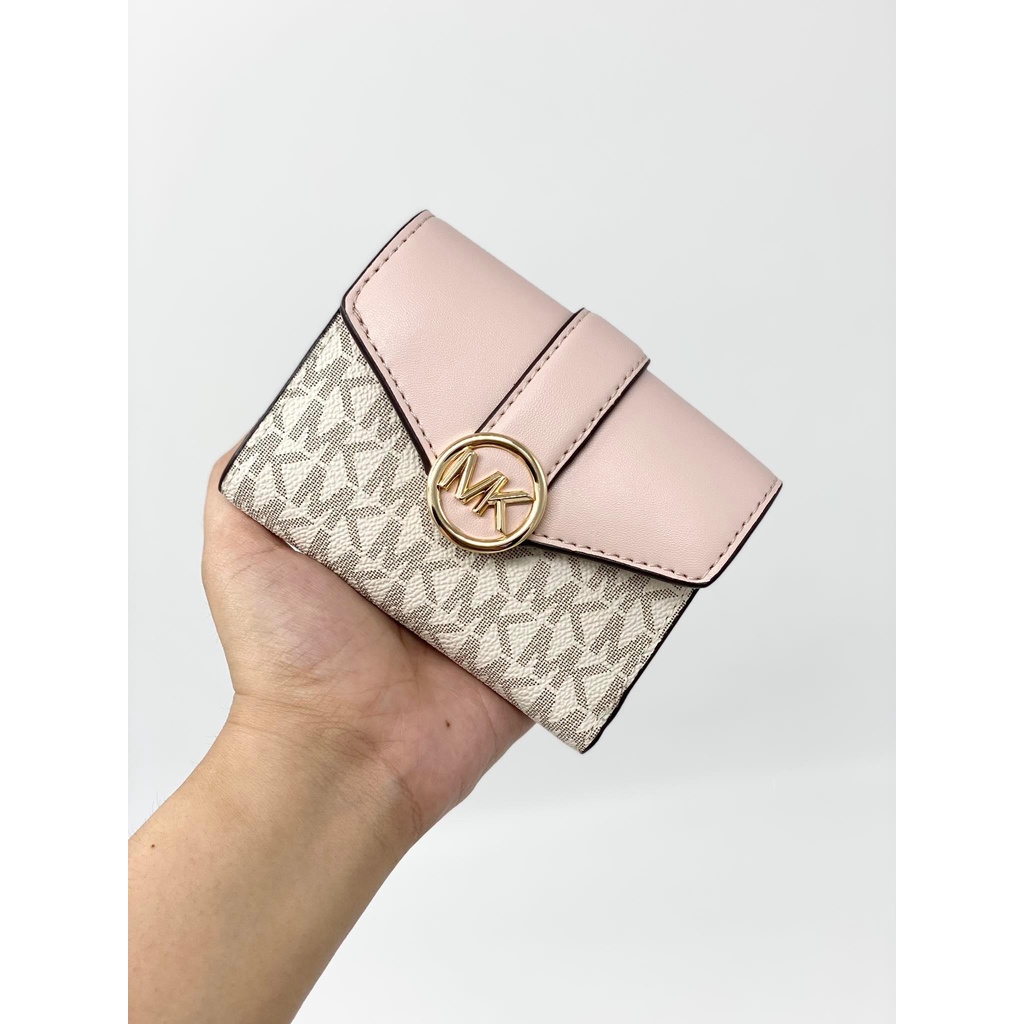 Michael Kors Signature Medium Carmen Flap Bifold Wallet In Blush Multi