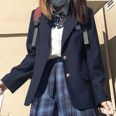 【Ready Stock】Multicolor long-time high navy blue suit college style ...